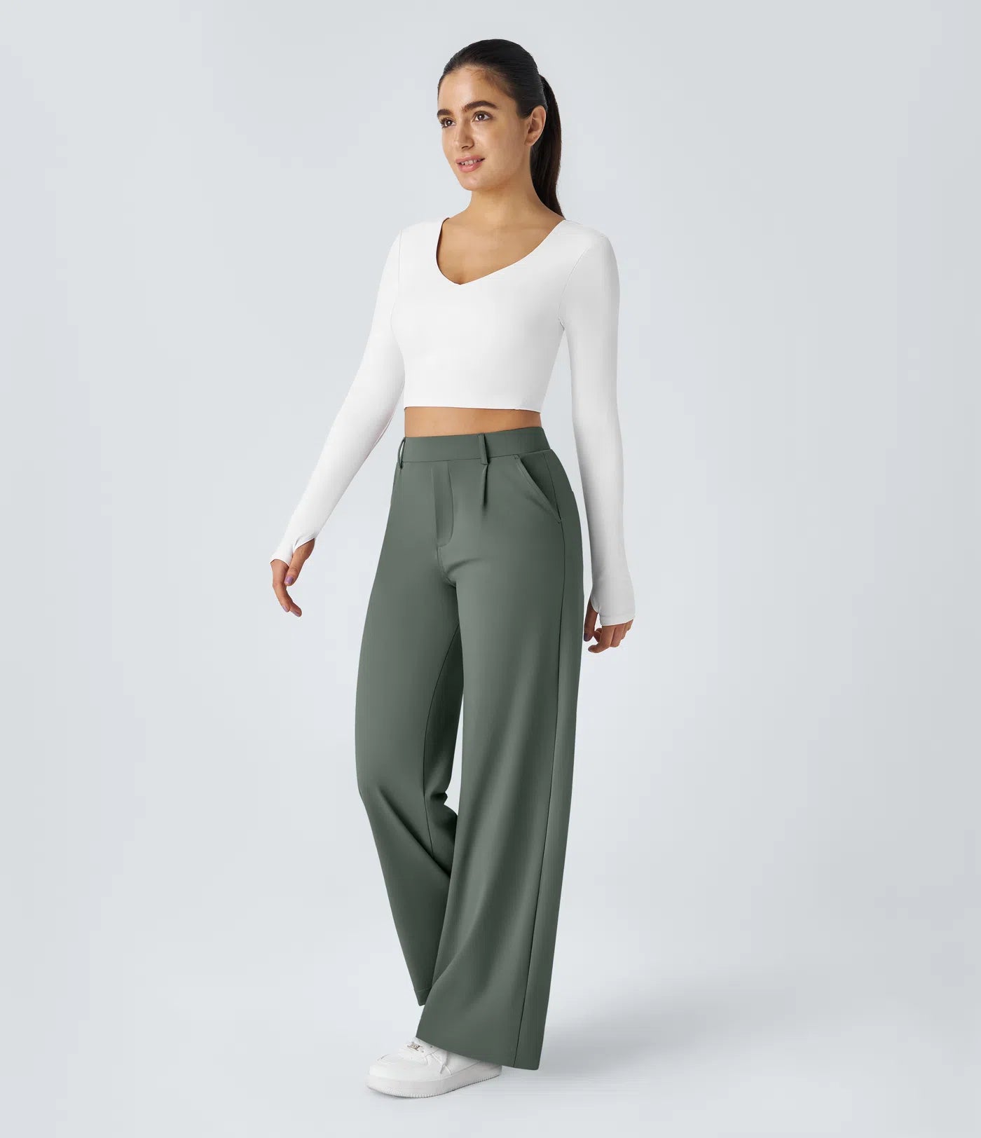 COMFRA™ High Waisted Pocket Straight Leg Work Pants